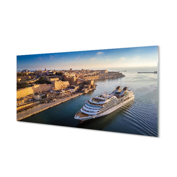 Quadro de vidro Navio mar cidade céu