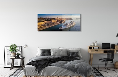 Quadro de vidro Navio mar cidade céu