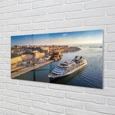 Quadro de vidro Navio mar cidade céu