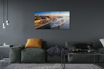 Quadro de vidro Navio mar cidade céu