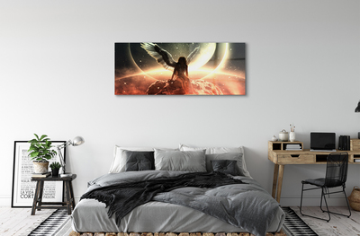 Pintura em vidro Mulher com asas de meteorito na lua