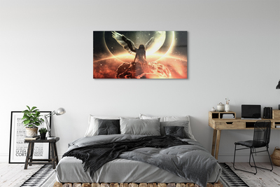 Pintura em vidro Mulher com asas de meteorito na lua