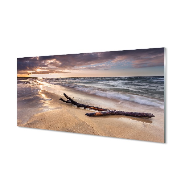 Quadro de vidro Praia de Gdansk, pôr do sol no mar