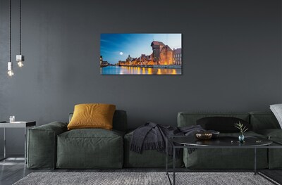 Pintura em vidro Rio Gdansk à noite na Cidade Velha