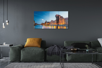 Pintura em vidro Rio Gdansk à noite na Cidade Velha