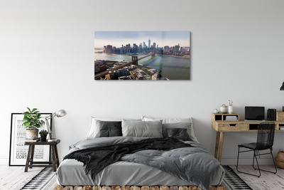 Quadro de vidro Panorama dos arranha-céus da ponte