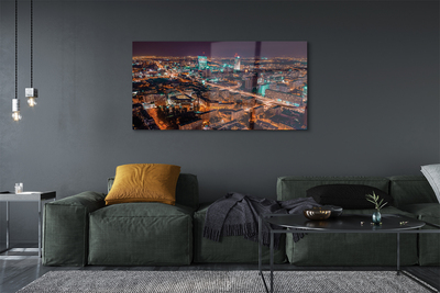 Pintura em vidro Panorama noturno da cidade de Varsóvia