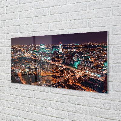 Pintura em vidro Panorama noturno da cidade de Varsóvia