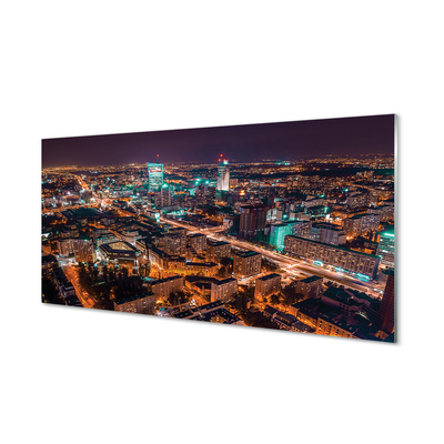 Pintura em vidro Panorama noturno da cidade de Varsóvia
