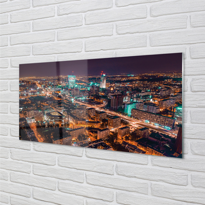 Pintura em vidro Panorama noturno da cidade de Varsóvia