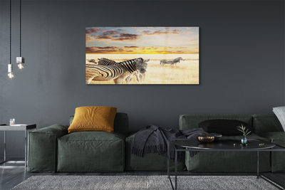 Pintura em vidro Pôr do sol no campo de zebras