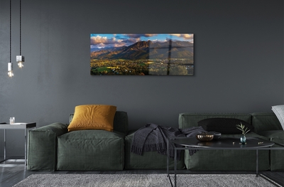 Pintura em vidro Pôr do sol na montanha