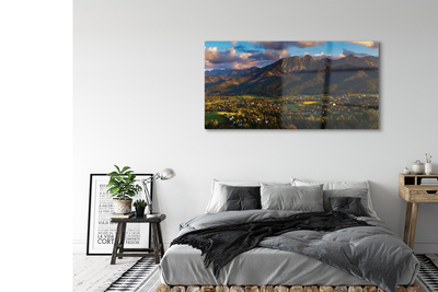 Pintura em vidro Pôr do sol na montanha