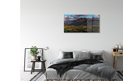 Pintura em vidro Pôr do sol na montanha