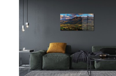 Pintura em vidro Pôr do sol na montanha