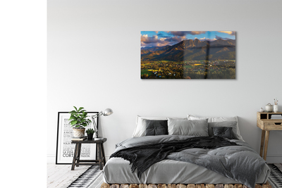 Pintura em vidro Pôr do sol na montanha