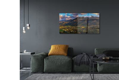 Pintura em vidro Pôr do sol na montanha