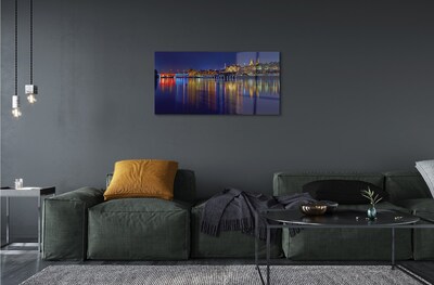 Pintura em vidro Ponte do Rio Varsóvia, cidade noturna