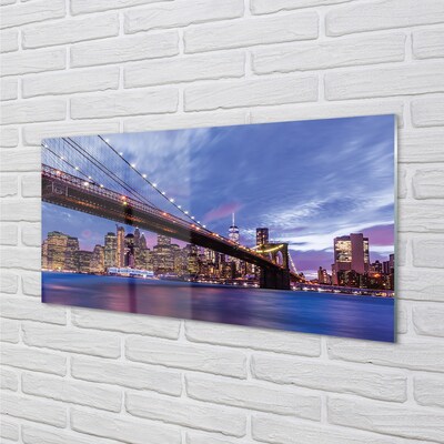 Quadro de vidro Ponte pôr do sol arranha-céus