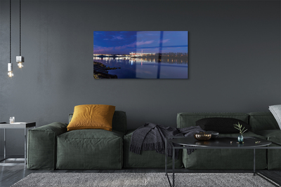 Quadro de vidro Estádio noturno da ponte do Rio Varsóvia