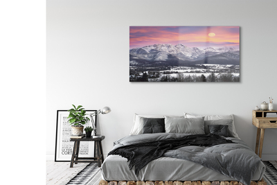Pintura em vidro Montanhas neve de inverno