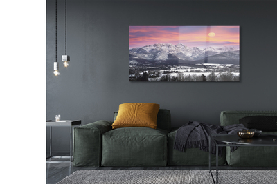 Pintura em vidro Montanhas neve de inverno