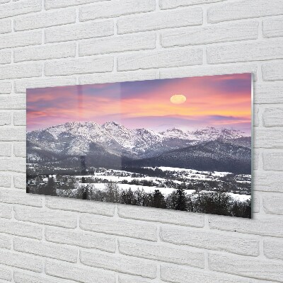 Pintura em vidro Montanhas neve de inverno