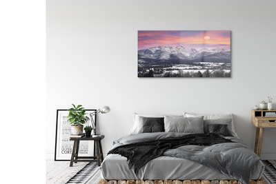 Pintura em vidro Montanhas neve de inverno