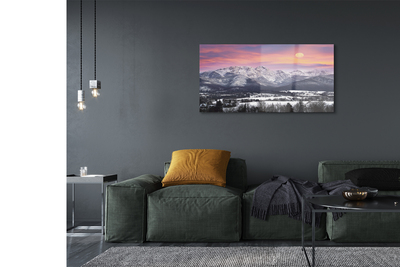 Pintura em vidro Montanhas neve de inverno