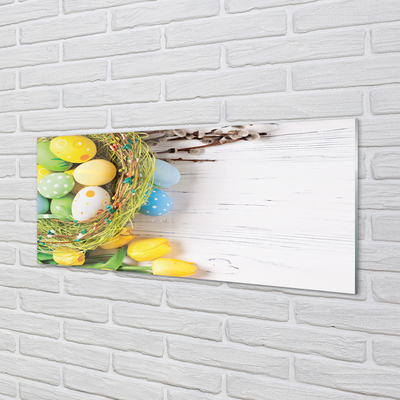 Pintura em vidro Ovos, amentilhos, tulipas