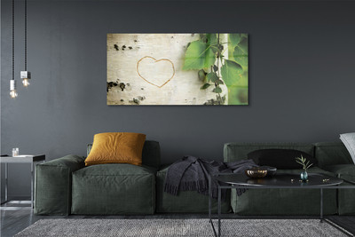 Quadro de vidro Coração de folhas de bétula