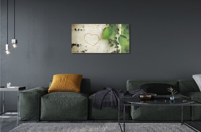Quadro de vidro Coração de folhas de bétula