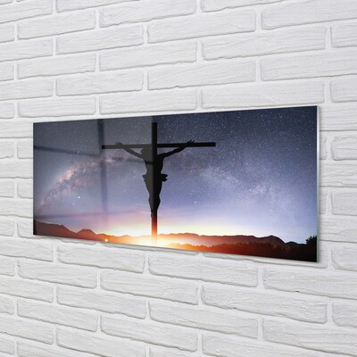 Pintura em vidro Jesus crucificado céu