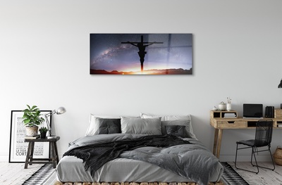 Pintura em vidro Jesus crucificado céu