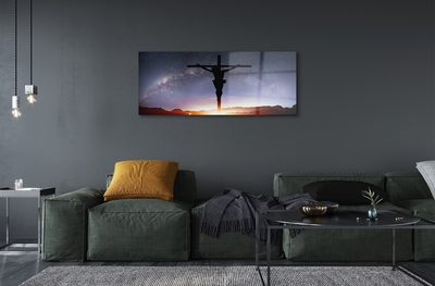 Pintura em vidro Jesus crucificado céu