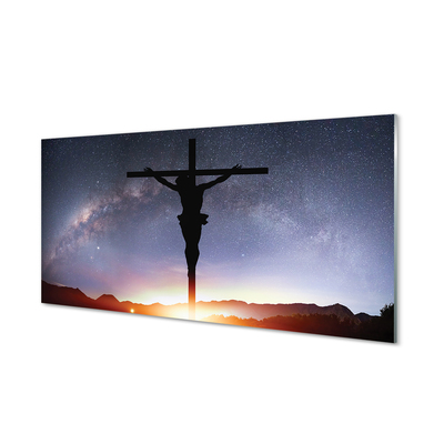 Pintura em vidro Jesus crucificado céu