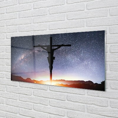 Pintura em vidro Jesus crucificado céu