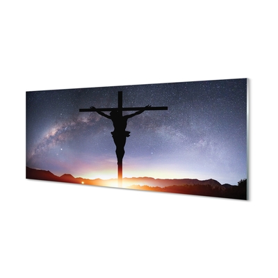 Pintura em vidro Jesus crucificado céu