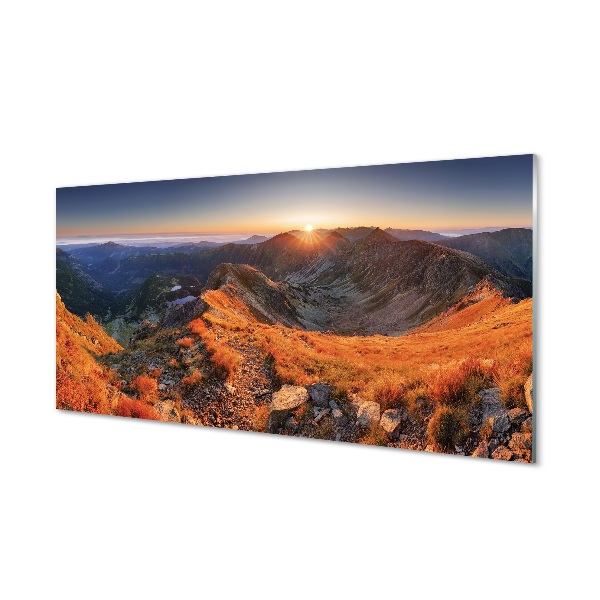 Quadro de vidro Pôr do sol na montanha