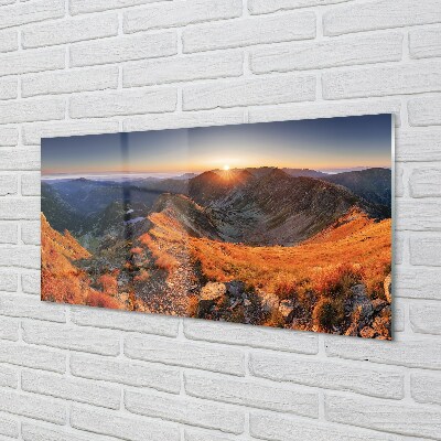 Quadro de vidro Pôr do sol na montanha