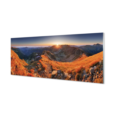 Quadro de vidro Pôr do sol na montanha