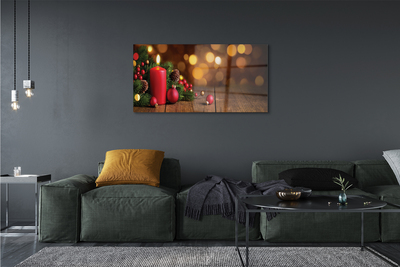 Pintura em vidro Vela, galhos, enfeites, tábuas