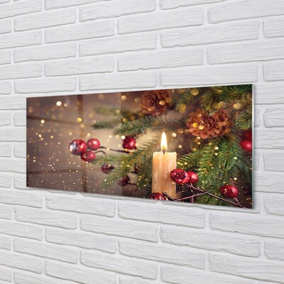 Quadro de vidro Vela, galhos, enfeites, pinhas