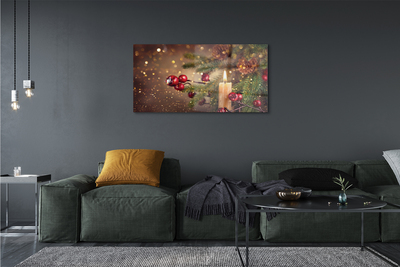 Quadro de vidro Vela, galhos, enfeites, pinhas