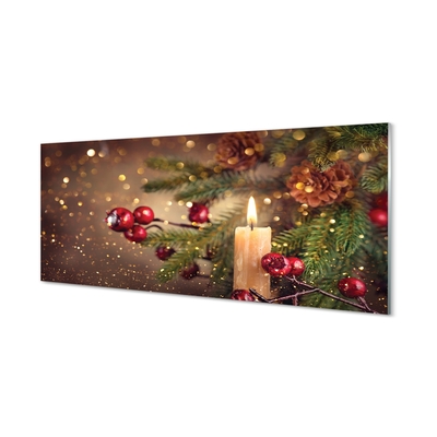 Quadro de vidro Vela, galhos, enfeites, pinhas