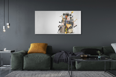 Quadro de vidro Ukulele com microfone de rádio