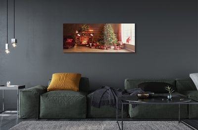 Quadro de vidro Lareira, árvore de Natal, presentes, luzes