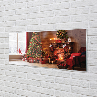 Quadro de vidro Árvores de Natal, presentes, decorações, lareira