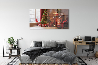 Quadro de vidro Árvores de Natal, presentes, decorações, lareira