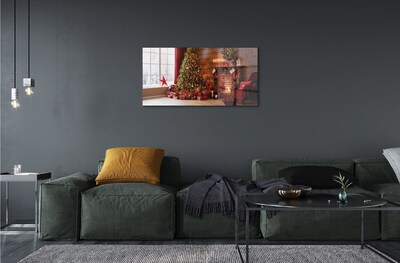 Quadro de vidro Árvores de Natal, presentes, decorações, lareira